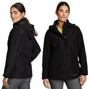 Eddie Bauer Weatheredge Packable Black Zip Hooded Windbreaker Jacket